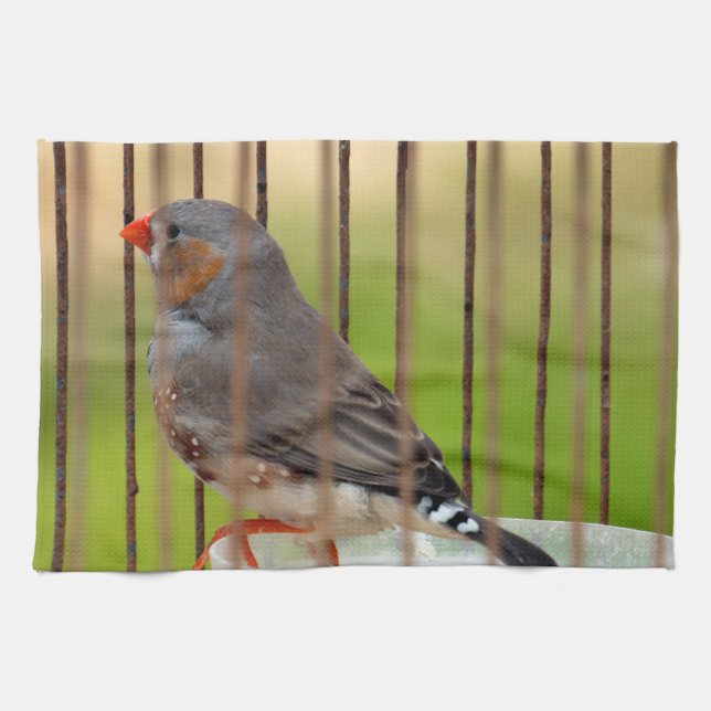 Linge De Cuisine Oiseau Zebra Finch en cage (Horizontal)