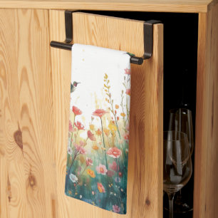 Linge De Cuisine Oiseaux aquarelle printemps monogramme floral Fleu
