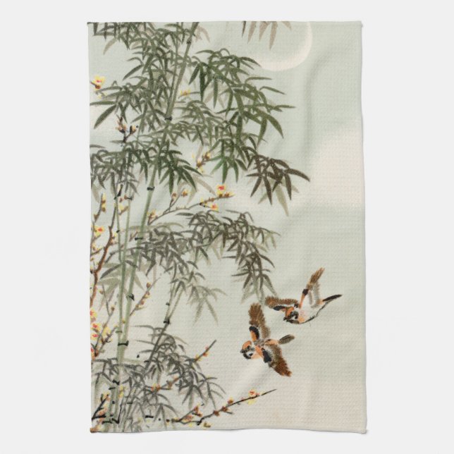 Linge De Cuisine Oiseaux Bambou Asiatique Japonais Vintage (Vertical)