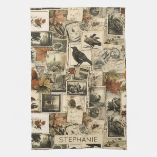 Linge De Cuisine Oiseaux d'automne rustiques Citrouilles Timbres-po