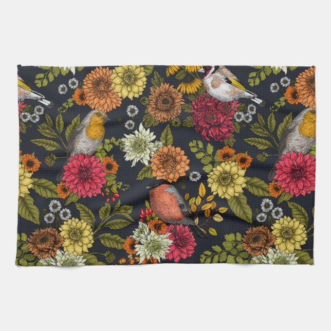 Linge De Cuisine Oiseaux de jardin et fleurs 2 (Horizontal)