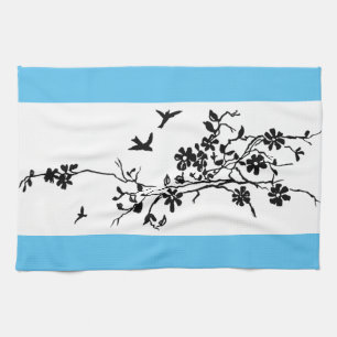 Linge De Cuisine Oiseaux et branches fleurissantes dans un