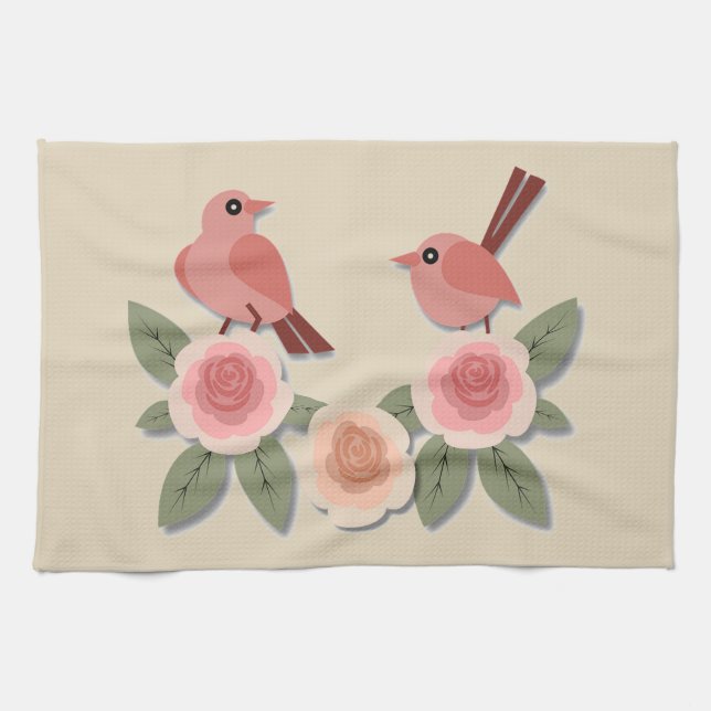 Linge De Cuisine Oiseaux et fleurs (Horizontal)