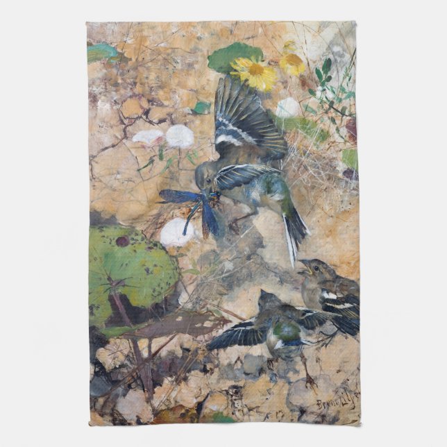 Linge De Cuisine Oiseaux et libellules, Bruno Liljefors (Vertical)