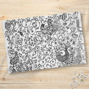 Linge De Cuisine Oiseaux modernes amusants motif noir et blanc