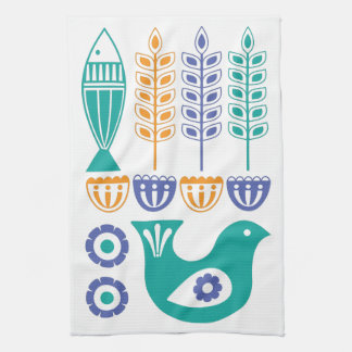 Linge De Cuisine Oiseaux, poissons et fleurs scandinaves