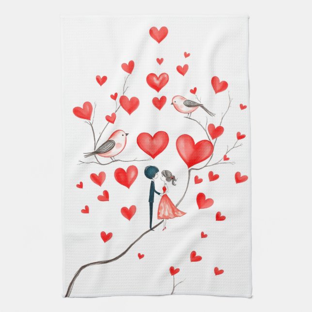Linge De Cuisine Oiseaux pour la Saint-Valentin (Vertical)