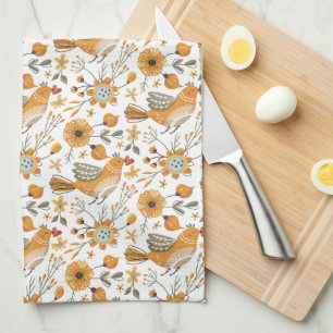 Linge De Cuisine Oiseaux scandinaves orange