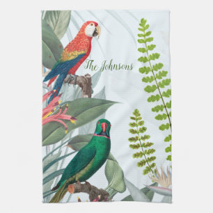 Linge De Cuisine Oiseaux tropicaux Perroquets et feuillage 