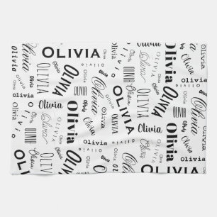 Linge De Cuisine Olivia Nom Personnalisé Noir Blanc
