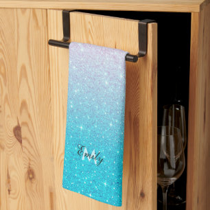 Linge De Cuisine Ombre Pailleté Rose et Turquoise