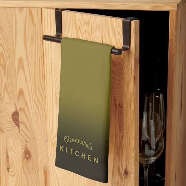 Linge De Cuisine Ombre vert olive (Pliage en tiers)