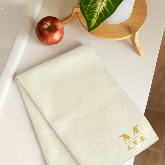 Linge De Cuisine Or Monogramme Beige Neutre (Créateur téléchargé)