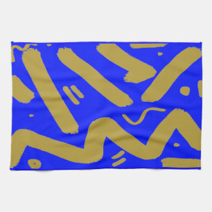 Linge De Cuisine Or tribal et bleu royal