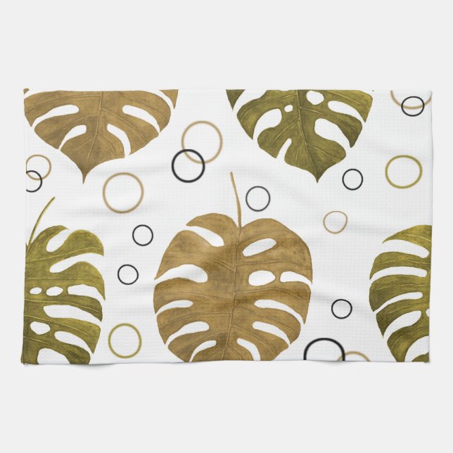 Linge De Cuisine Or tropical : aquarelle de feuille de monstère (Horizontal)