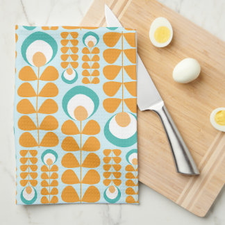 Linge De Cuisine Orange, Aqua, Motif Turquoise Mid Flowers