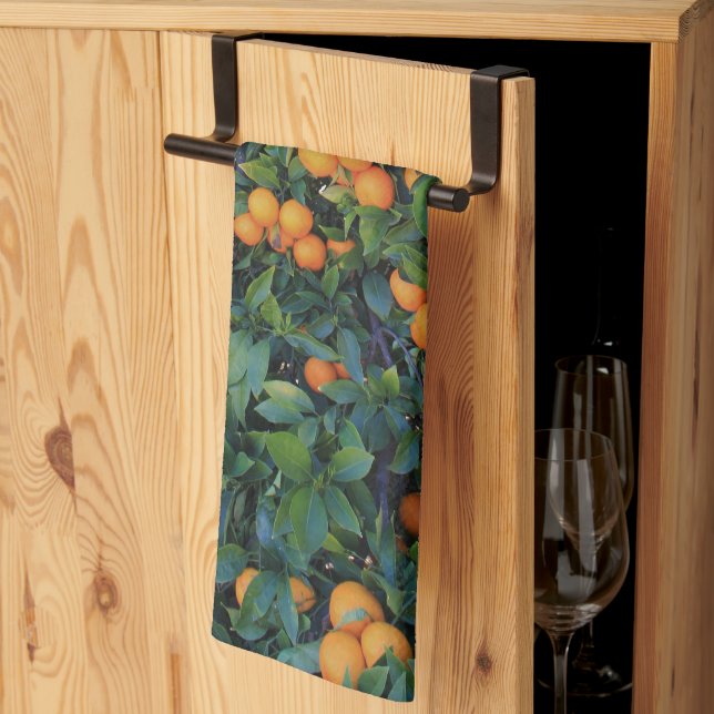 Linge De Cuisine Orange Arbre Vert Feuille Fruits Oranges (Pliage en tiers)