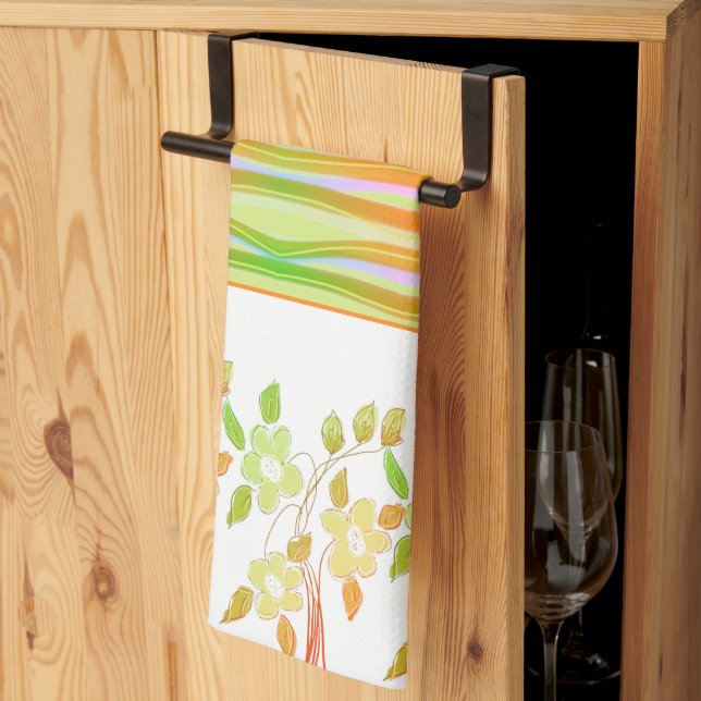 Linge De Cuisine Orange Avec Vert Et Blanc (Pliage en tiers)