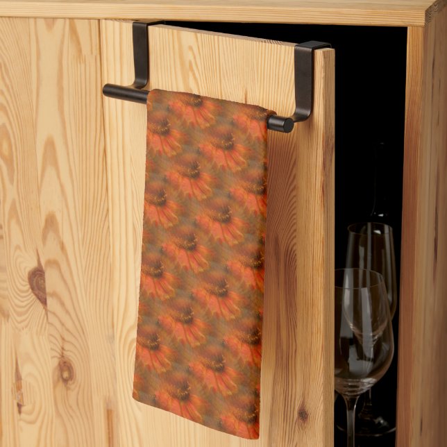 Linge De Cuisine Orange Daisy Flower Nature Motif   (Pliage en tiers)