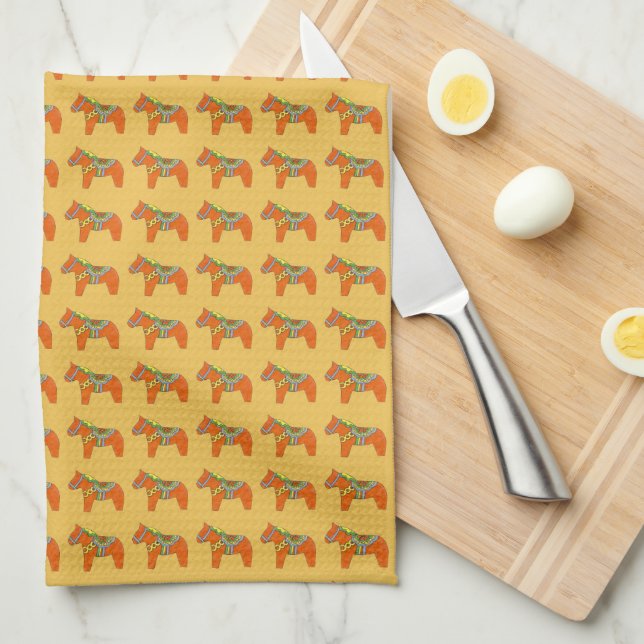Linge De Cuisine Orange Dala Horses Dishtowel (Quart Plié)