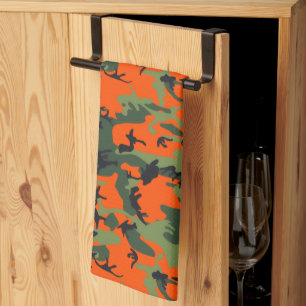 Linge De Cuisine Orange de sécurité et camouflage vert