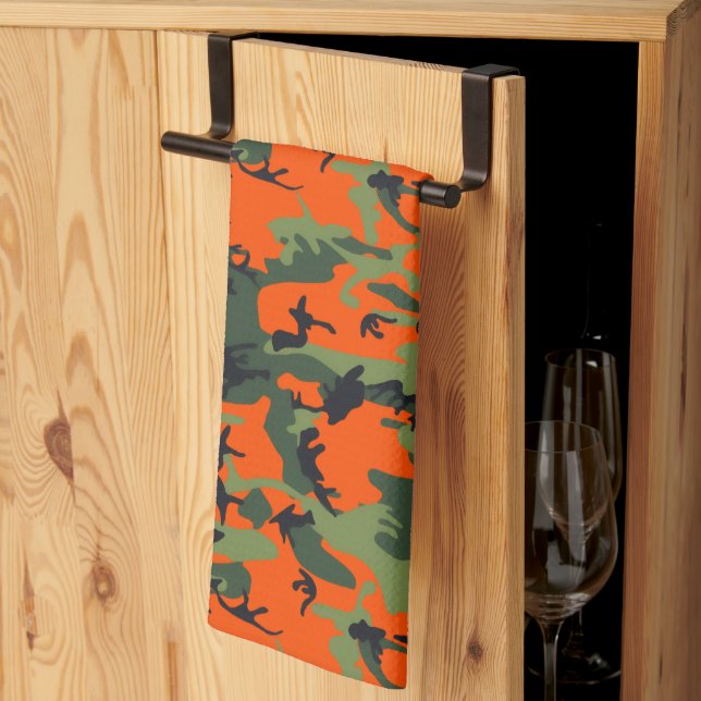 Linge De Cuisine Orange de sécurité et camouflage vert (Pliage en tiers)