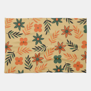 Linge De Cuisine Orange Green Tropical Floral Botanique Été