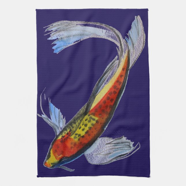 Linge De Cuisine Orange Koi japonais aquarelle carpe art (Vertical)
