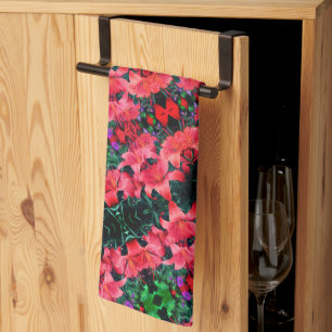 Linge De Cuisine Orange Lily Flowers Abstrait Art Motif