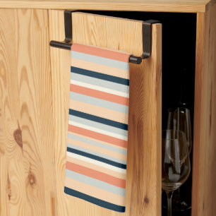 Linge De Cuisine Orange moderne et marine en bande verticale