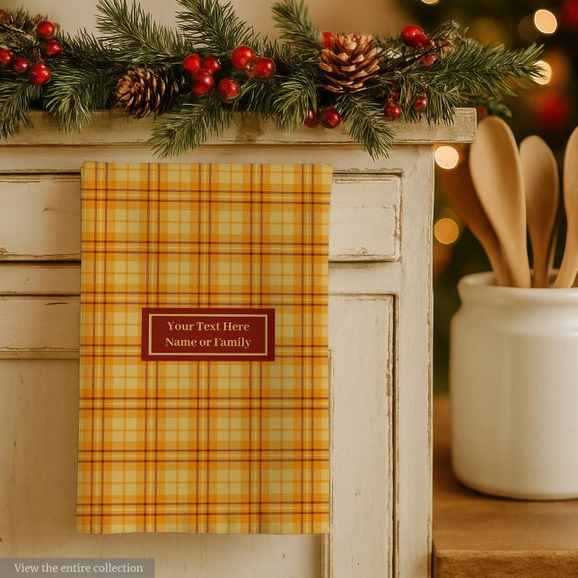 Linge De Cuisine Orange Red Custom Name Hand Towel Autumnal Plaid (Orange Red Custom Name Hand Towel Autumnal Plaid)