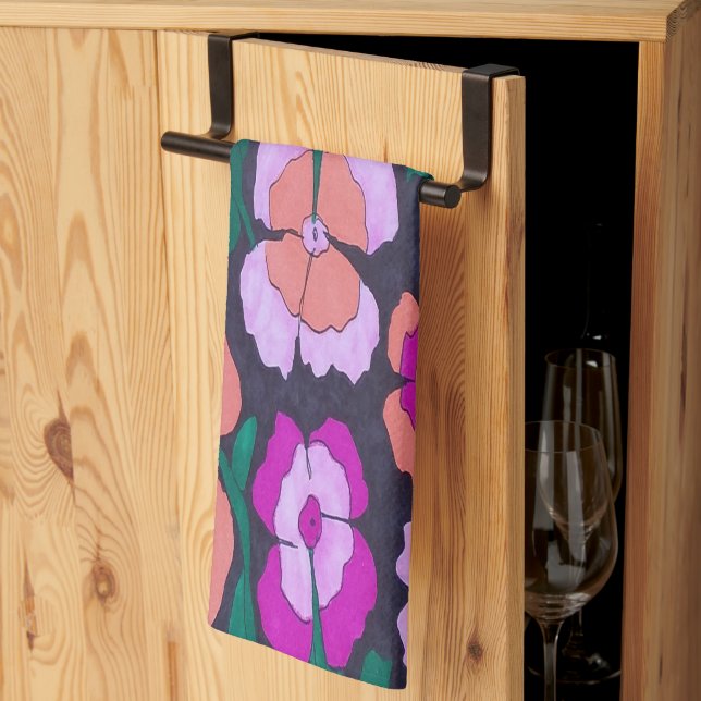 Linge De Cuisine Orange rose et Floral noir (Pliage en tiers)