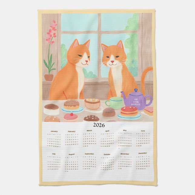 Linge De Cuisine Orange Tabby Tea Party Kitchen Towel Calendar (Vertical)