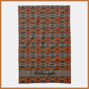 Linge De Cuisine Orange Tribal et Motif d'or