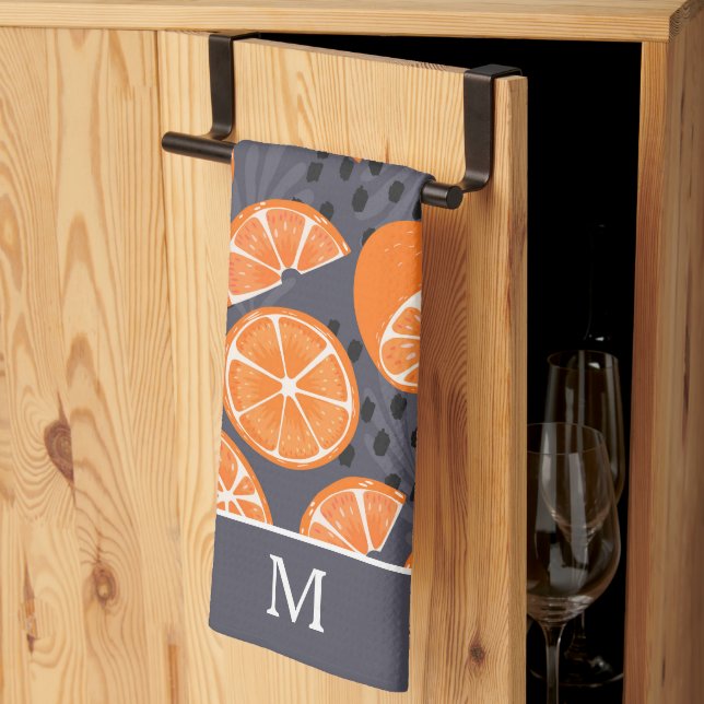 Linge De Cuisine Oranges de Boho d'été sur Monogramme gris (Pliage en tiers)