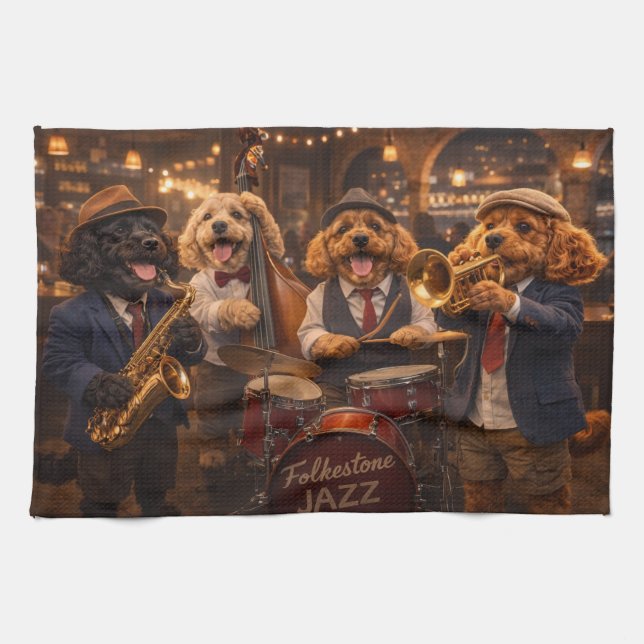 Linge De Cuisine Orchestre de Jazz Luxueux Cockapoo  Impression (Horizontal)
