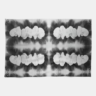 Linge De Cuisine Orchidée blanche noire peinture à fleurs tropicale