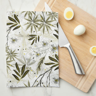 Linge De Cuisine Orchidées blanches aux feuilles tropicaux d'olivie