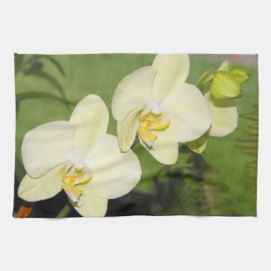 Linge De Cuisine Orchidées blanches sur fond vert
