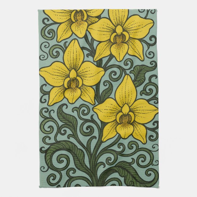 Linge De Cuisine Orchidées jaunes (Vertical)