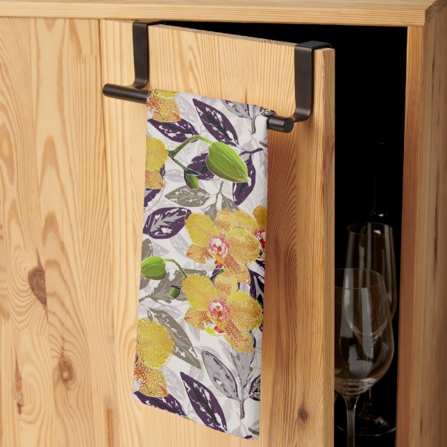 Linge De Cuisine Orchidées jaunes oranges. (Pliage en tiers)