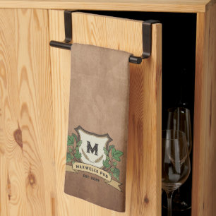 Linge De Cuisine Orge à houblon personnalisé Monogramme Patiné Votr