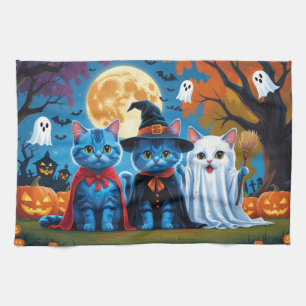 Linge De Cuisine Oriental Blue Cats Citrouille Halloween Drôle