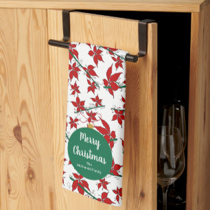 Linge De Cuisine Ornement de Noël moderne nom de famille floral rou