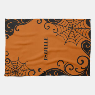 Linge De Cuisine Ornement Spiderweb Orange Orange Black halloween