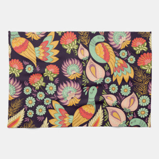 Linge De Cuisine Ornement vintage Folk Floral Birds