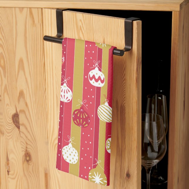 Linge De Cuisine Ornements d'arbre de Noël jaune rouge (Pliage en tiers)