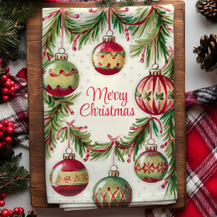 Linge De Cuisine Ornements de Joyeux Noël et Branches de Pin