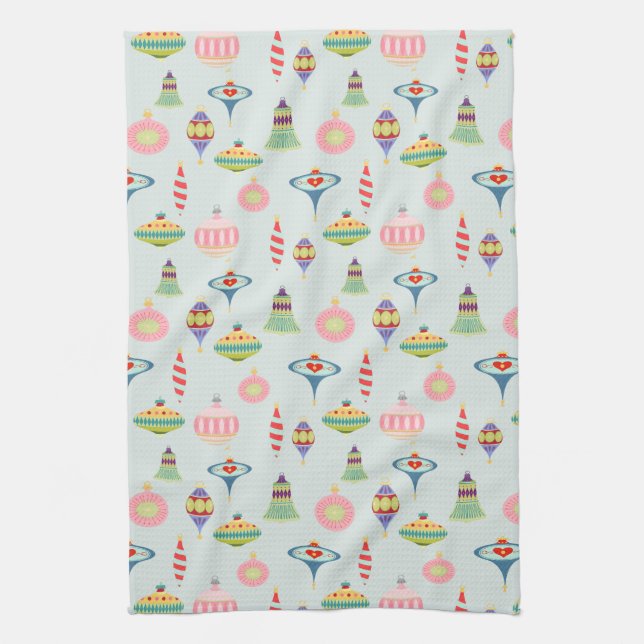 Linge De Cuisine Ornements de Noël rétro | Mid Century Moderne (Vertical)