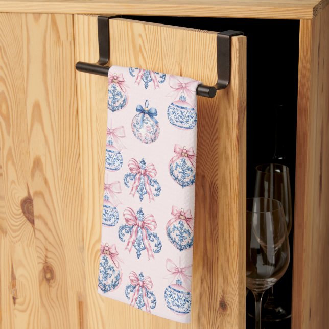 Linge De Cuisine Ornements de Noël rose et bleu (Pliage en tiers)